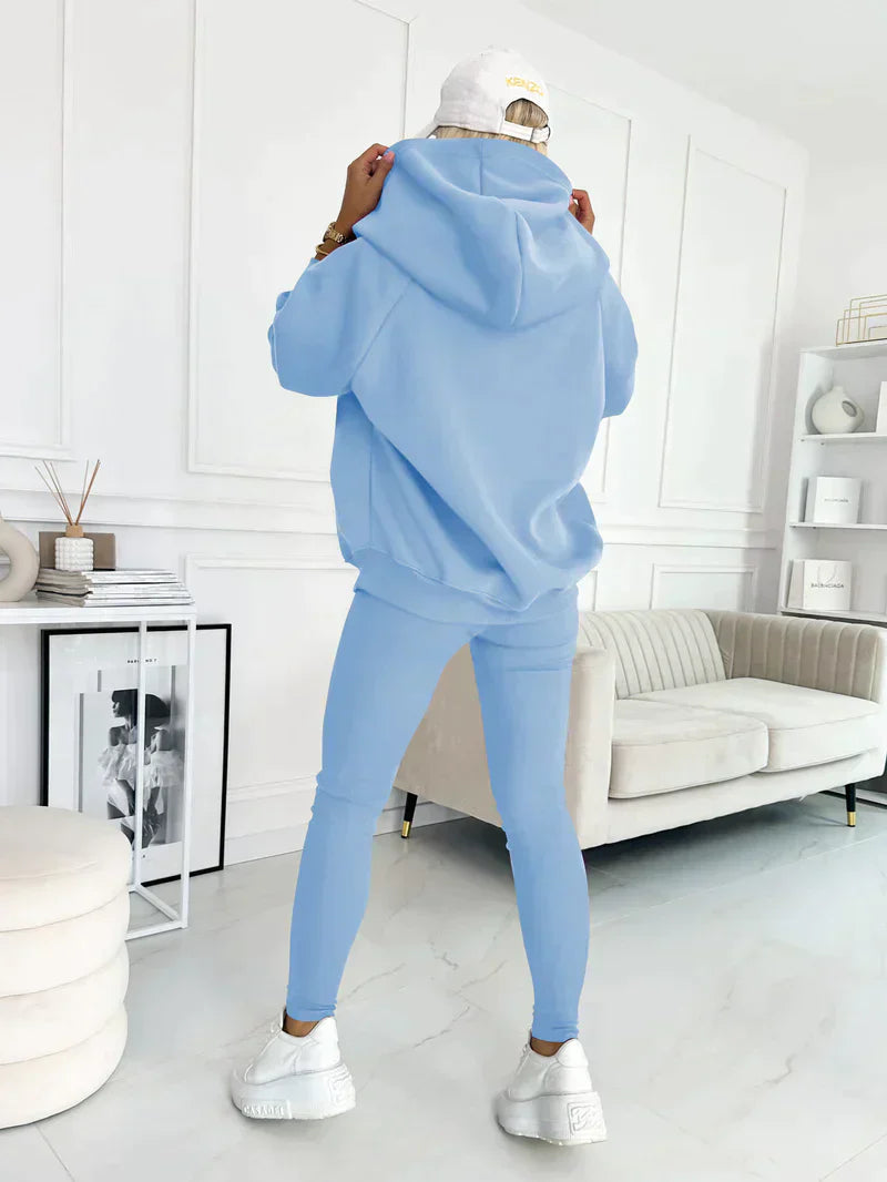 Ensemble de loisirs femme trois pièces | Veste à capuche, pantalon sweat et top | Matière douce