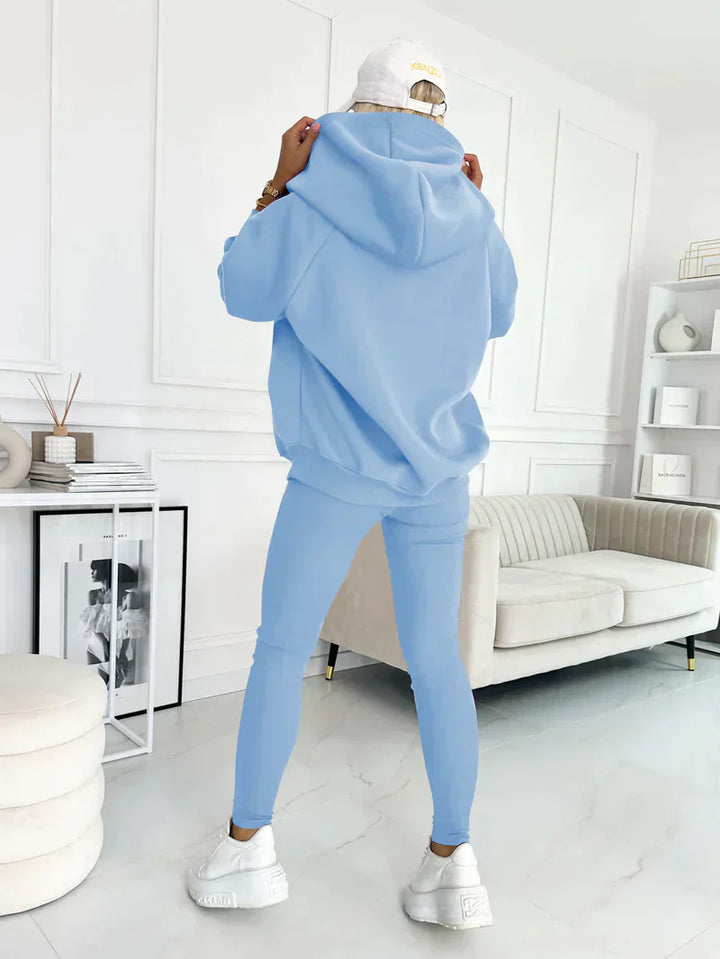 Ensemble de loisirs femme trois pièces | Veste à capuche, pantalon sweat et top | Matière douce