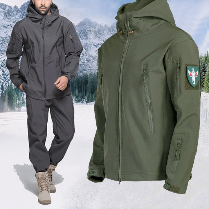 Herren Softshelljacke | Winddichte, wasserabweisende Outdoorjacke mit Kapuze, Fleecefutter und verstellbaren Bündchen
