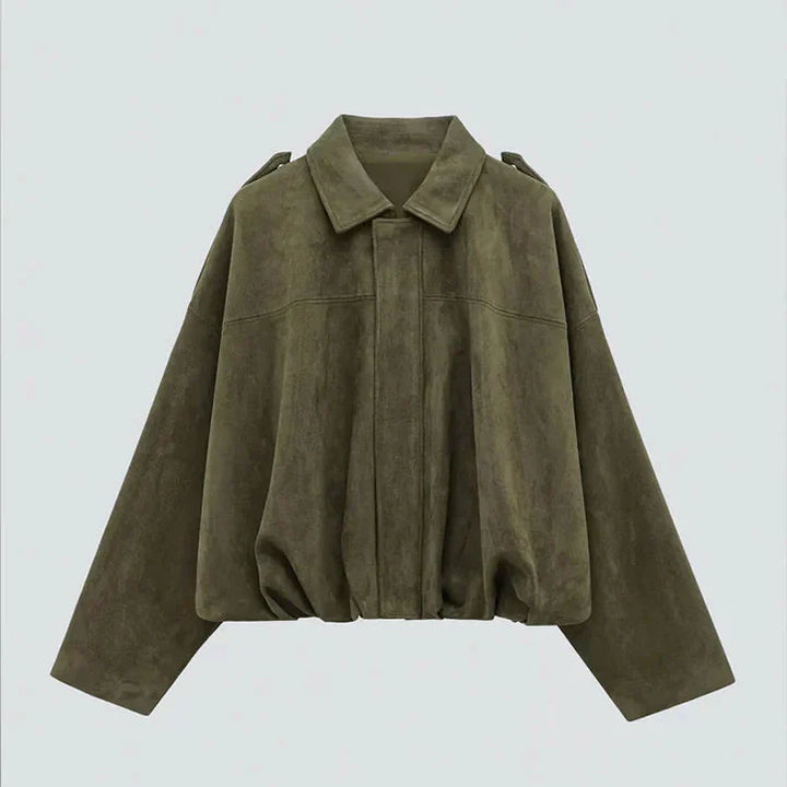 Giacca oversize da donna | effetto morbido scamosciato | completamente foderata | kaki