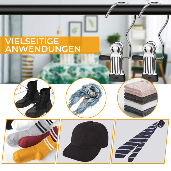 S-förmige Kleiderbügel-Clips aus Edelstahl | Platzsparend &amp; rutschfest | 360° drehbar | Für Hosen, Röcke, Socken | 10er Set