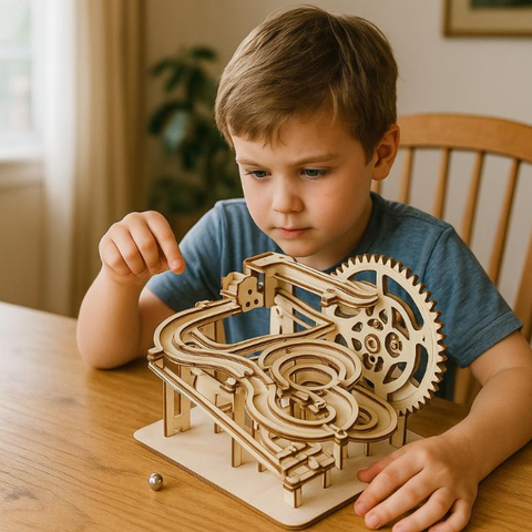 Holz-Kugelbahn Bausatz | Mechanisches 3D-Holzpuzzle mit Zahnrädern zum Selberbauen für Modellbau-Fans