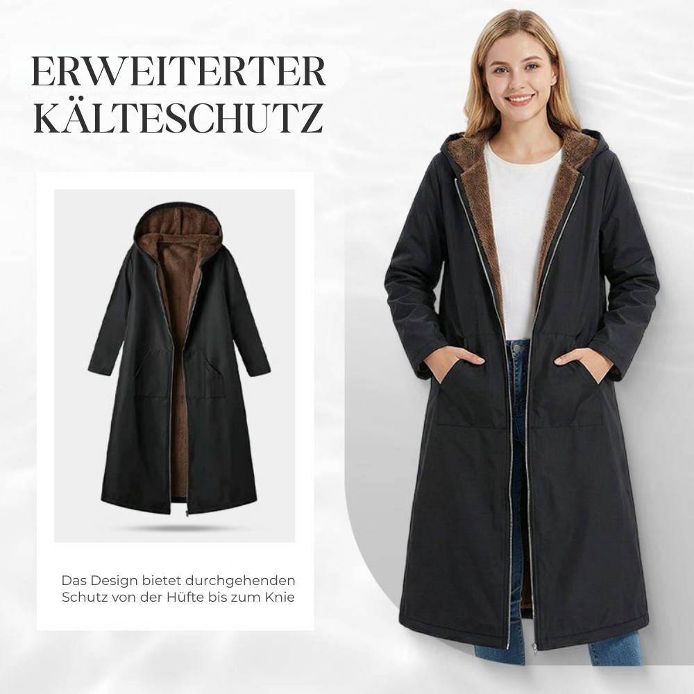 Winter Parka | Langer gefütterter Mantel mit Kapuze, Reißverschluss und verlängertem Saum für kalte Tage