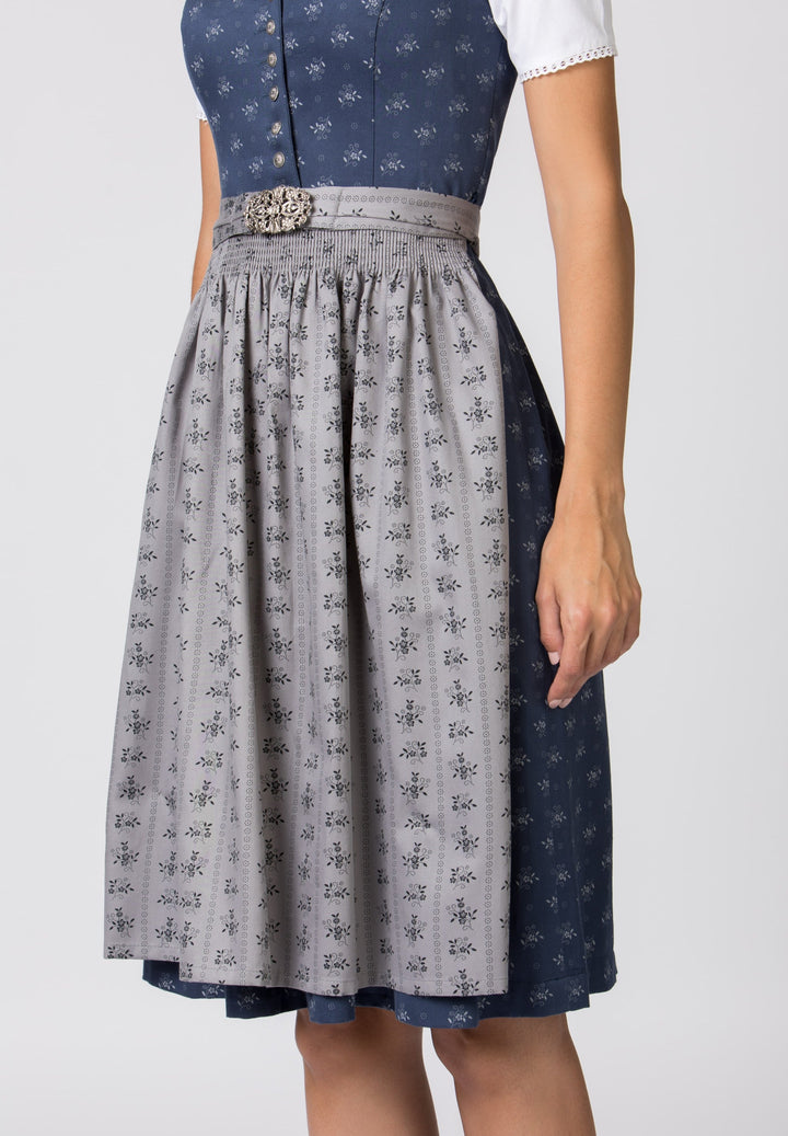 Dirndl Midi Damen | Trachtenkleid mit V-Ausschnitt, Schürze und 65 cm Rocklänge für Oktoberfest und Volksfest