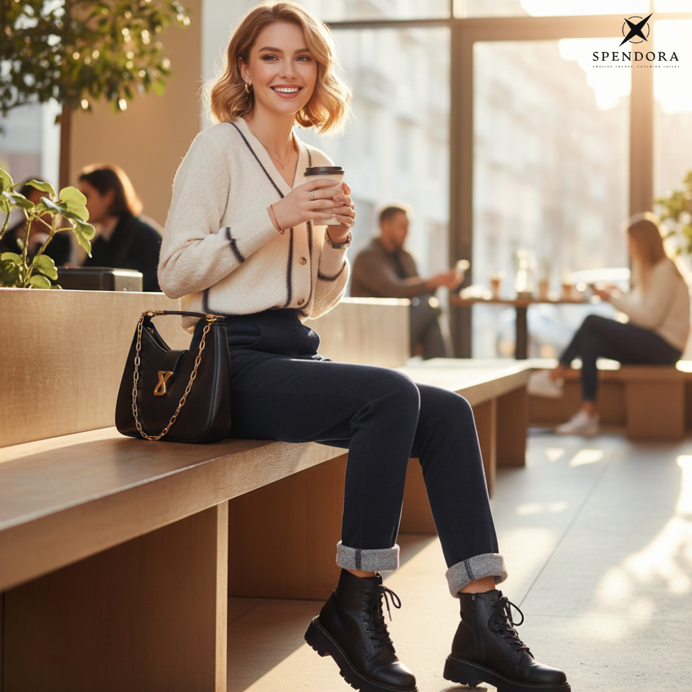 Damen Cordhose mit Fleecefutter | Hoch geschnittene Winterhose mit Taschen und leicht elastischer Passform