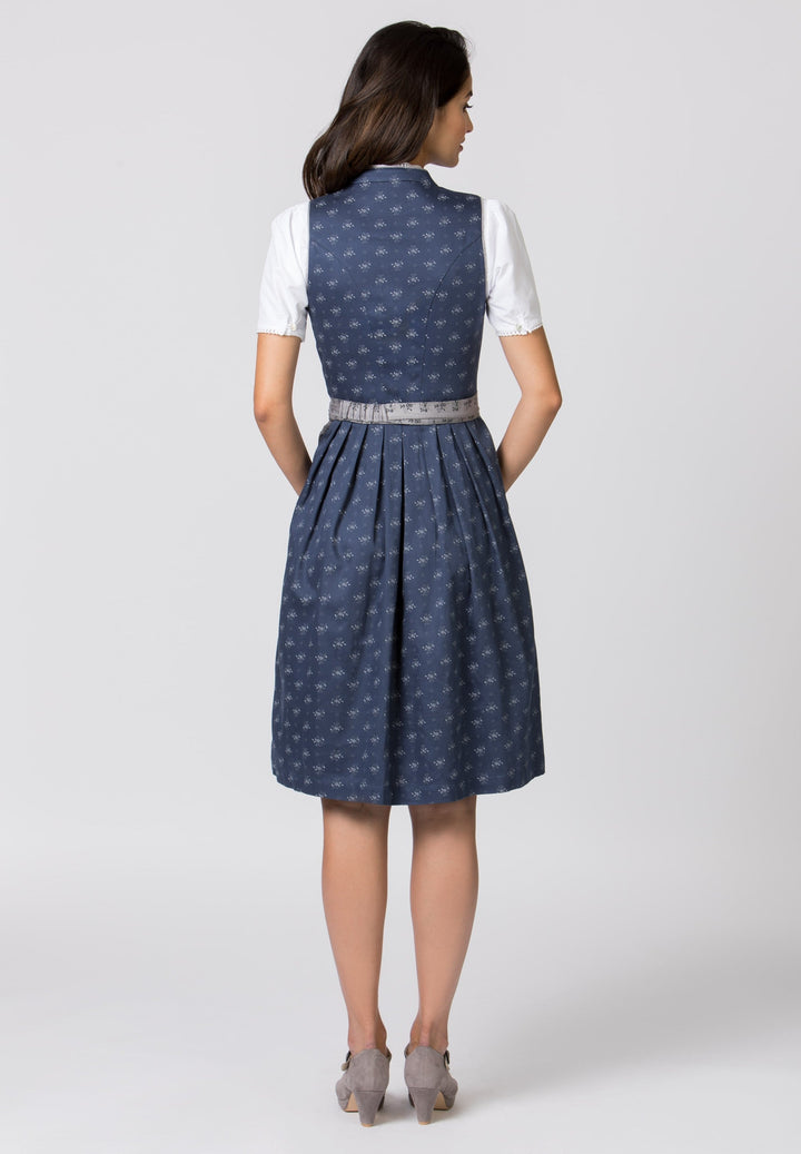 Dirndl Midi Damen | Trachtenkleid mit V-Ausschnitt, Schürze und 65 cm Rocklänge für Oktoberfest und Volksfest