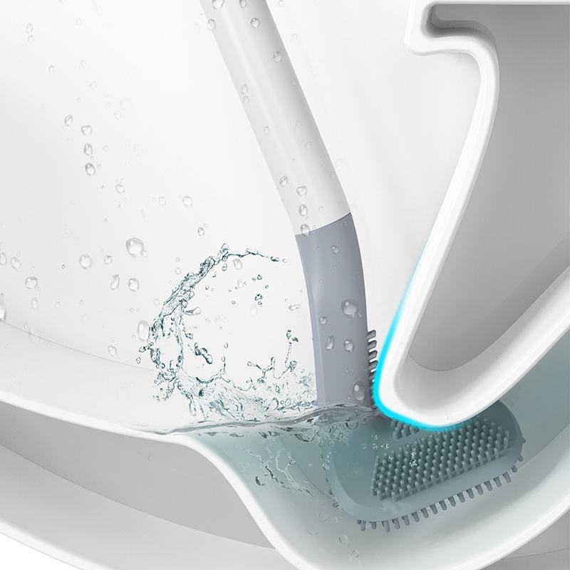 Silikon-Toilettenbürste mit flexiblem Dreieckkopf | WC-Bürste mit selbstklebender Wandhalterung für hygienische Reinigung