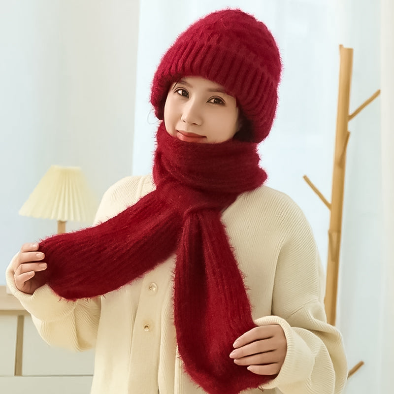 Damen Winterset | Warme Mütze mit passendem Schal aus weichem Polyester