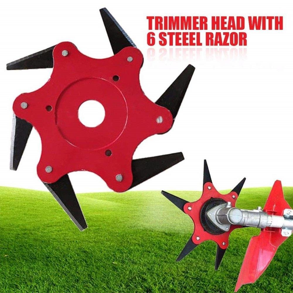 Tête de coupe en acier 6 lames | Alésage 25,4 mm (1"), acier manganèse 65Mn | Coupe à 360° pour mauvaises herbes et herbe | Compatible avec de nombreux débroussailleuses