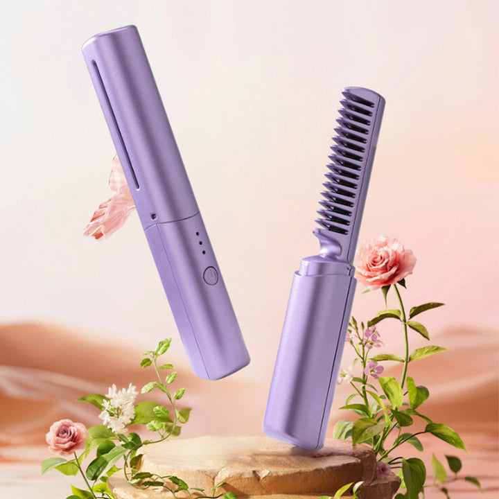 Rechargeable mini hair straightener comb | 3 temperature levels &amp; ceramic coating | 70 min battery (4000 mAh) | Travel size