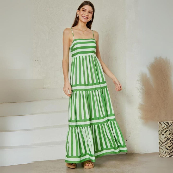 Damen Maxi-Sommerkleid mit Rüschen &amp; Spaghetti-Trägern | Fließender Schnitt für schlanke Silhouette | Elegant für Tag &amp; Abend
