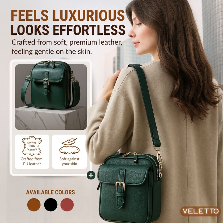 Borsa organizer donna a tracolla con 2 scomparti | Cerniere antifurto + 10 portacarte | Tracolla regolabile | 20x12x5 cm
