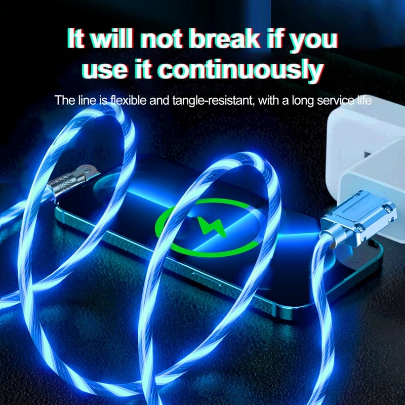 Fast charging cable with LED light effect | 540° rotatable plug | USB cable with fast charging