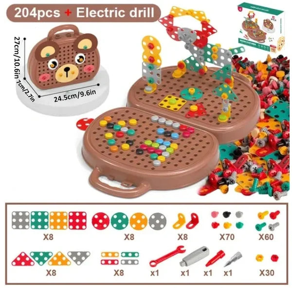 BauBohrer™ Montessori building &amp; drilling set | 2D &amp; 3D creative play | Promotes STEM skills &amp; fine motor skills