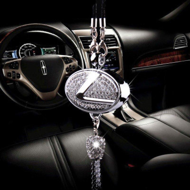 Car Rearview Mirror Pendant with Crystal | Zinc alloy &amp; rhinestones | Sparkling decoration with scent pendant, gift idea