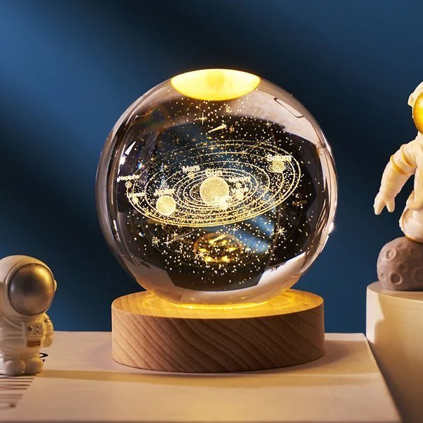 3D Kristallkugel Sonnensystem | Lasergravur | Optional mit LED-Lichtbasis &amp; Geschenkbox
