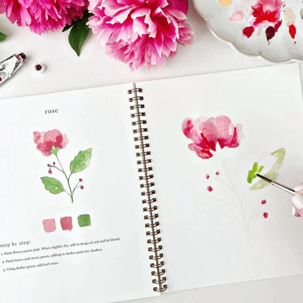 Aquarell-Arbeitsbuch für Anfänger | Malbuch mit 12 Motiven, Schritt-für-Schritt-Anleitungen und hochwertigem Aquarellpapier