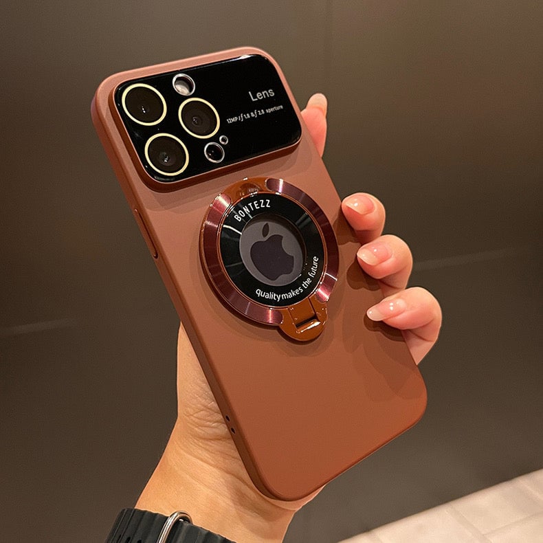Custodia magnetica per iPhone | Compatibile con ricarica wireless | Supporto integrato, protezione per lente della fotocamera | Anti-impronte, PC trasparente