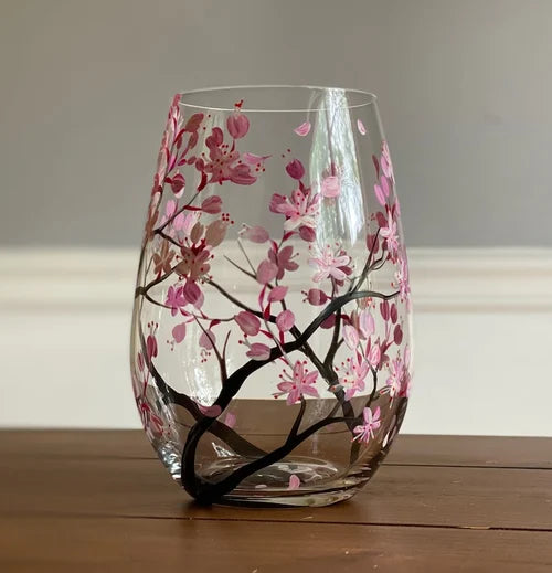 Hand-Painted Wine Glasses Set of 4 | Four Seasons with Tree Motifs | Brilliant Glass, approx. 350 ml | Dishwasher Safe &amp; Colorfast