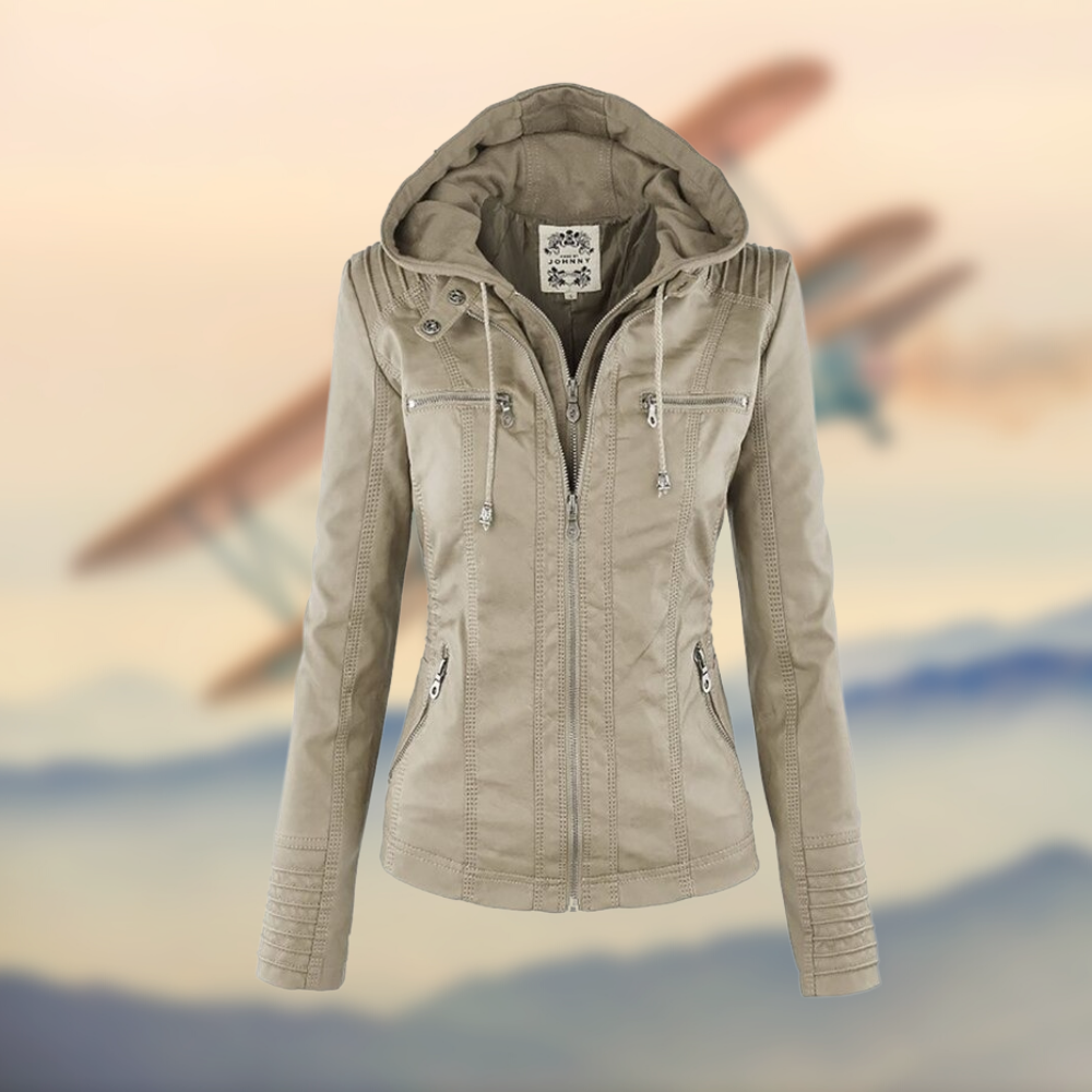 Fritz Damen Lederjacke mit Kapuze | Warm &amp; Elegant | Wasserabweisend &amp; Winddicht | Stylischer Winterbegleiter