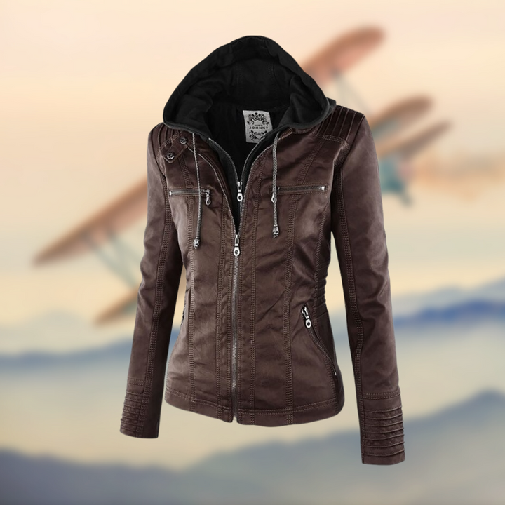 Fritz Damen Lederjacke mit Kapuze | Warm &amp; Elegant | Wasserabweisend &amp; Winddicht | Stylischer Winterbegleiter