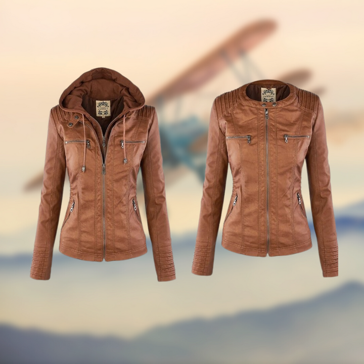 Fritz Damen Lederjacke mit Kapuze | Warm &amp; Elegant | Wasserabweisend &amp; Winddicht | Stylischer Winterbegleiter