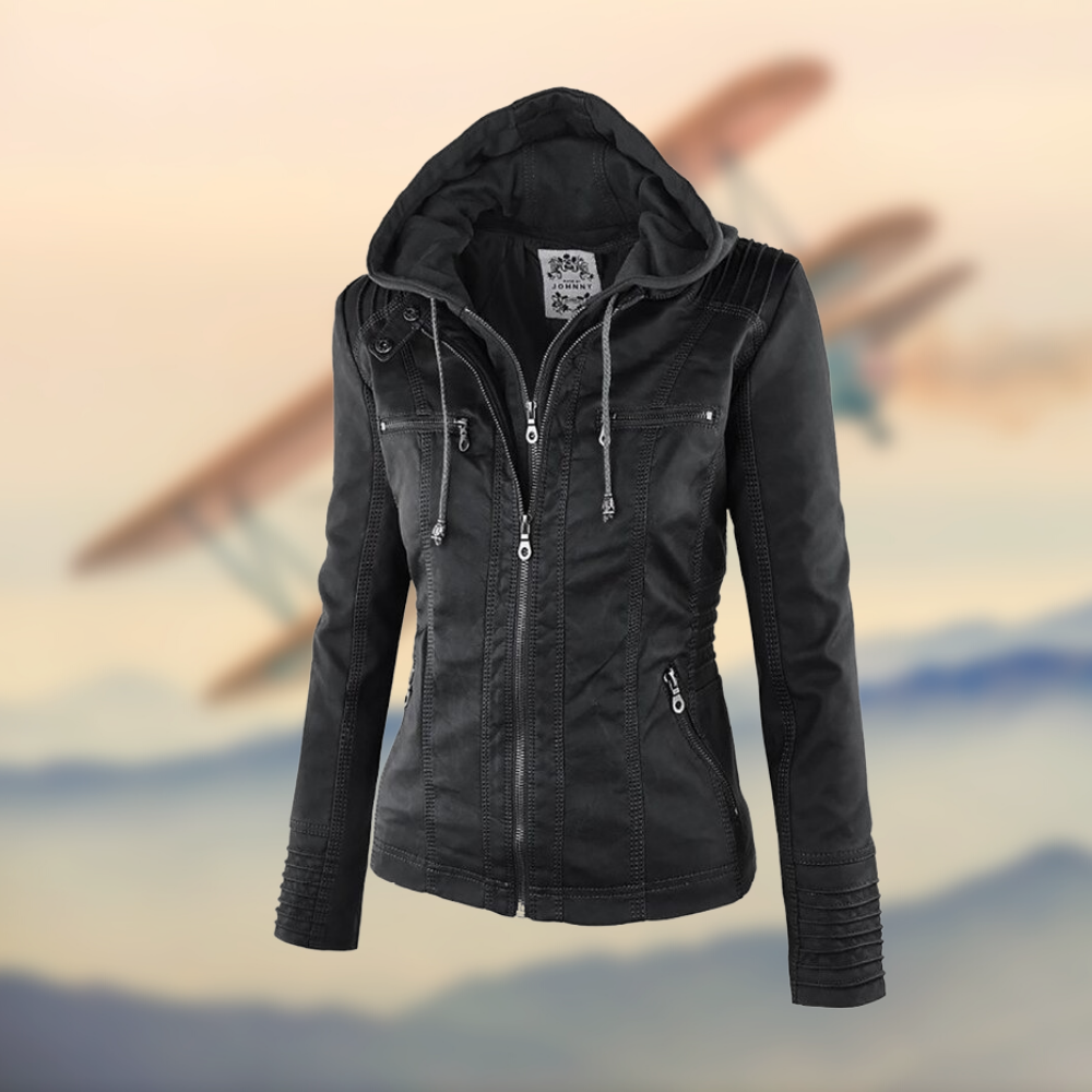 Fritz Damen Lederjacke mit Kapuze | Warm &amp; Elegant | Wasserabweisend &amp; Winddicht | Stylischer Winterbegleiter