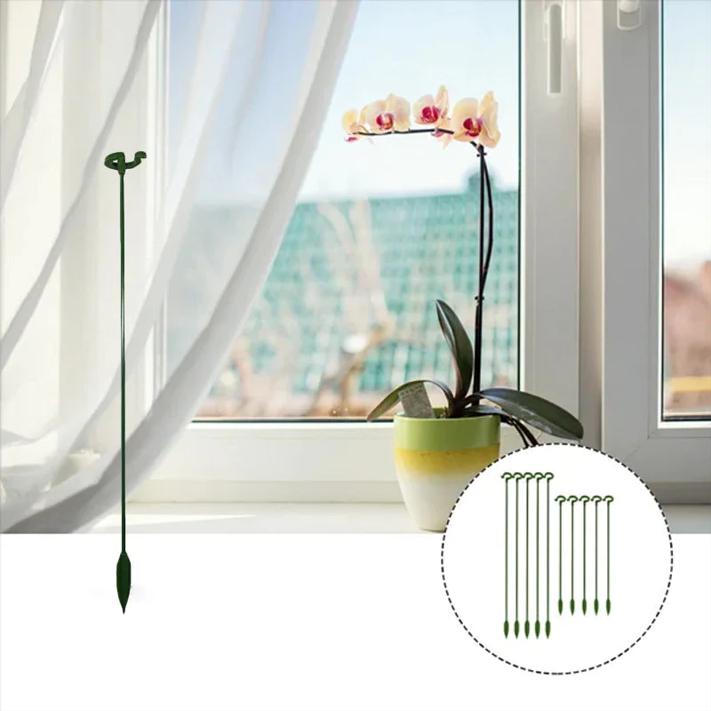 Plant Supports with Support Ring (Set of 10) | Straight Stems Without Bending | Discreet Green, Durable &amp; Reusable | 17–48 cm