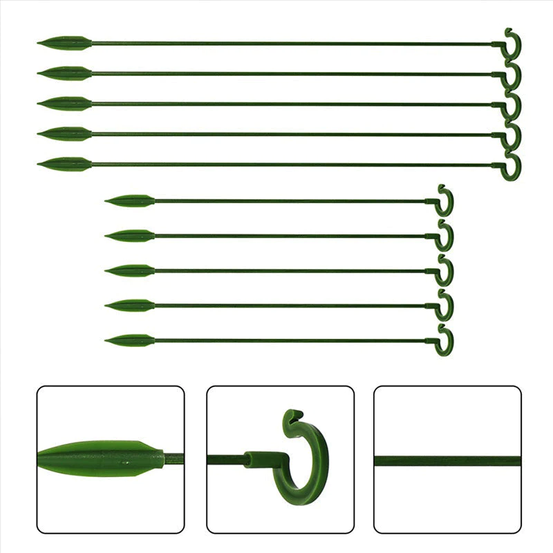 Plant Supports with Support Ring (Set of 10) | Straight Stems Without Bending | Discreet Green, Durable &amp; Reusable | 17–48 cm