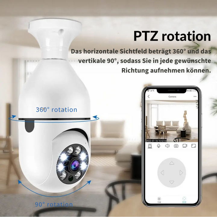 Telecamera di sicurezza panoramica E27 360° | 1080P HD + modalità notturna | Audio bidirezionale e allarme movimento | Telecamera interna Wi-Fi