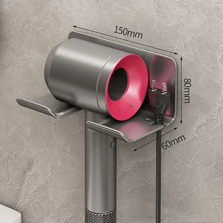 Organizer per cura capelli da parete per bagno | supporto phon e porta spazzole | alluminio e plastica | salvaspazio