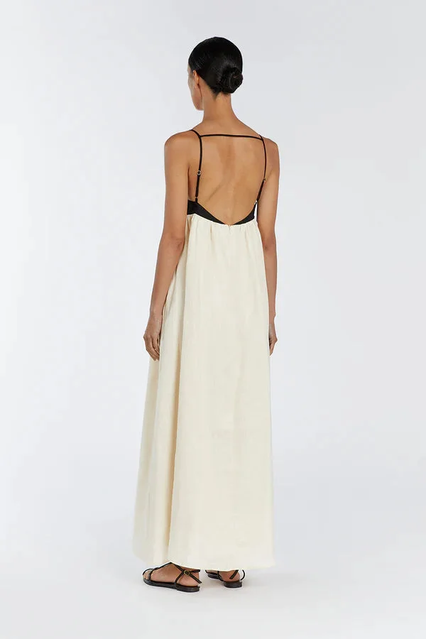 Damen Leinen Maxikleid mit Verstellbaren Trägern | Luftiges Sommerkleid mit Quadratischem Ausschnitt | Elegantes Freizeitkleid