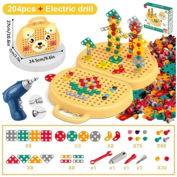 BauBohrer™ Montessori building &amp; drilling set | 2D &amp; 3D creative play | Promotes STEM skills &amp; fine motor skills