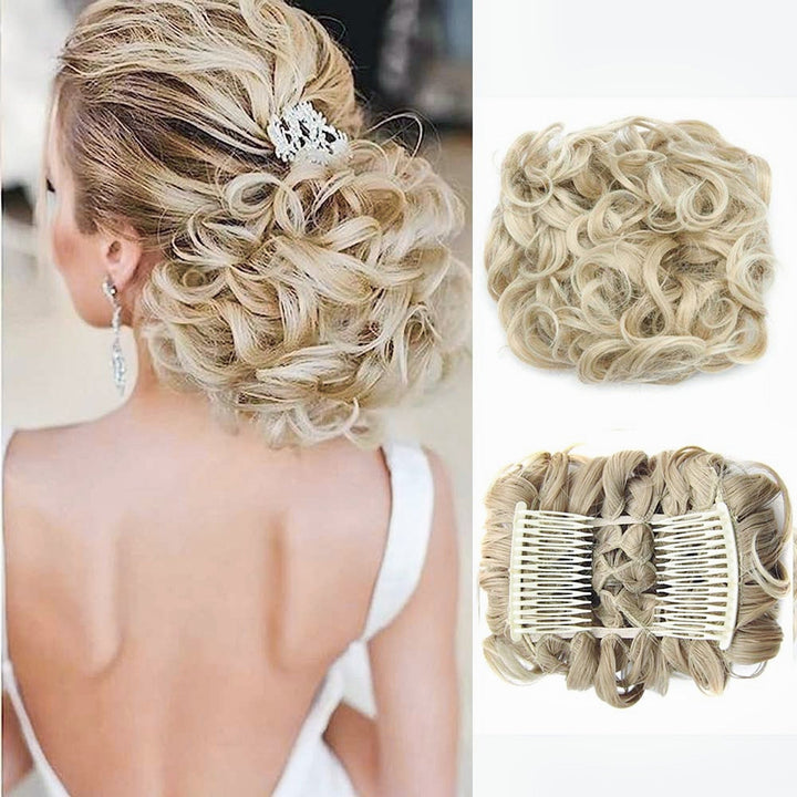 Lockiges Dutt-Haarteil 2er-Set | Voluminöser Messy Bun mit elastischem Haargummi für schnelle Hochsteckfrisuren