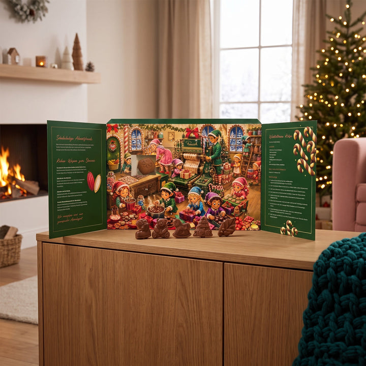 Adventskalender ohne Zuckerzusatz | 24 Schokoladenfiguren mit Fairtrade-Kakao und Maltit | Weihnachtskalender mit 240 g Schokolade