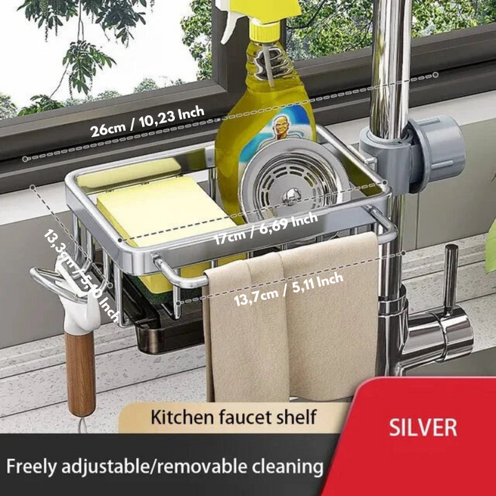 Aluminum sink organizer | Rustproof &amp; moisture resistant | Space-saving storage for sponge &amp; soap | No drilling