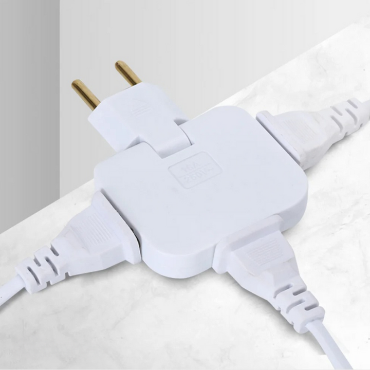 Mehrfachsteckdose mit Drehstecker | 3-fach-Steckdosenadapter mit 180° Drehkopf und platzsparendem Design