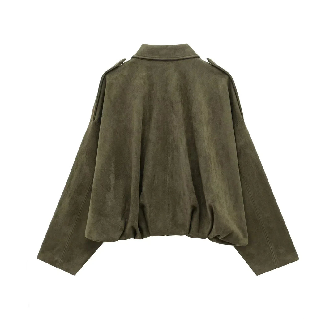 Giacca oversize da donna | effetto morbido scamosciato | completamente foderata | kaki