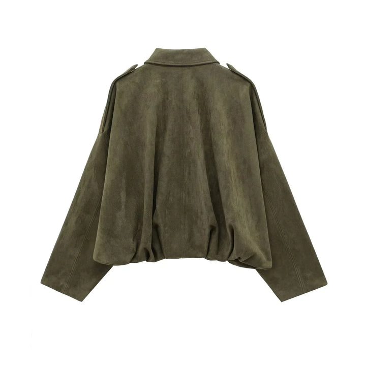 Giacca oversize da donna | effetto morbido scamosciato | completamente foderata | kaki