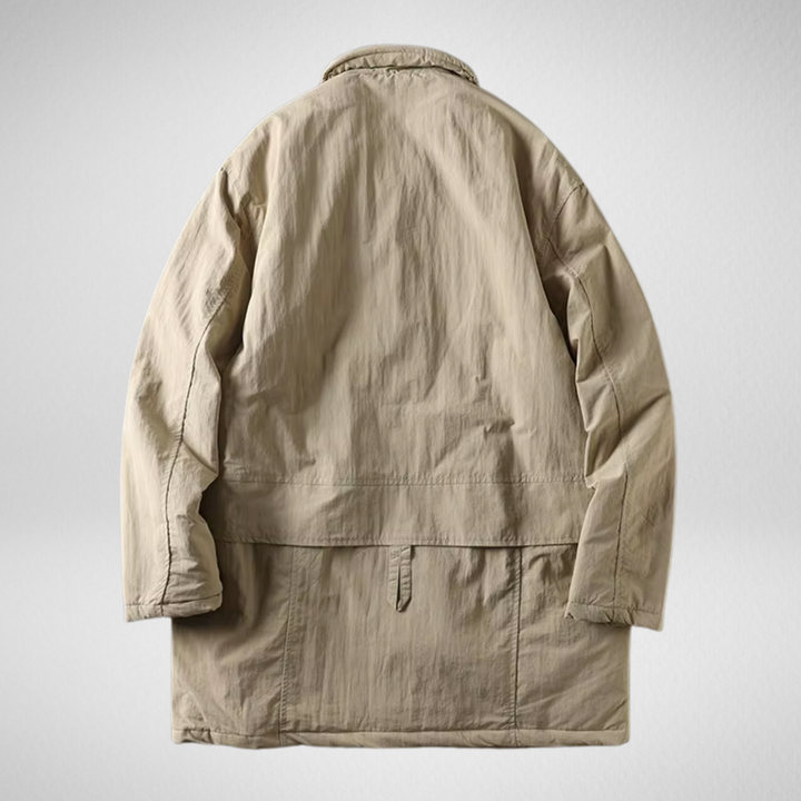 Herren Windbreaker-Mantel im Vintage-Stil | Leichter windabweisender Übergangsmantel mit Knopfleiste und Seitentaschen für Alltag