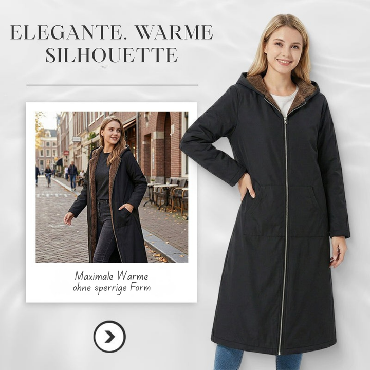 Winter Parka | Langer gefütterter Mantel mit Kapuze, Reißverschluss und verlängertem Saum für kalte Tage