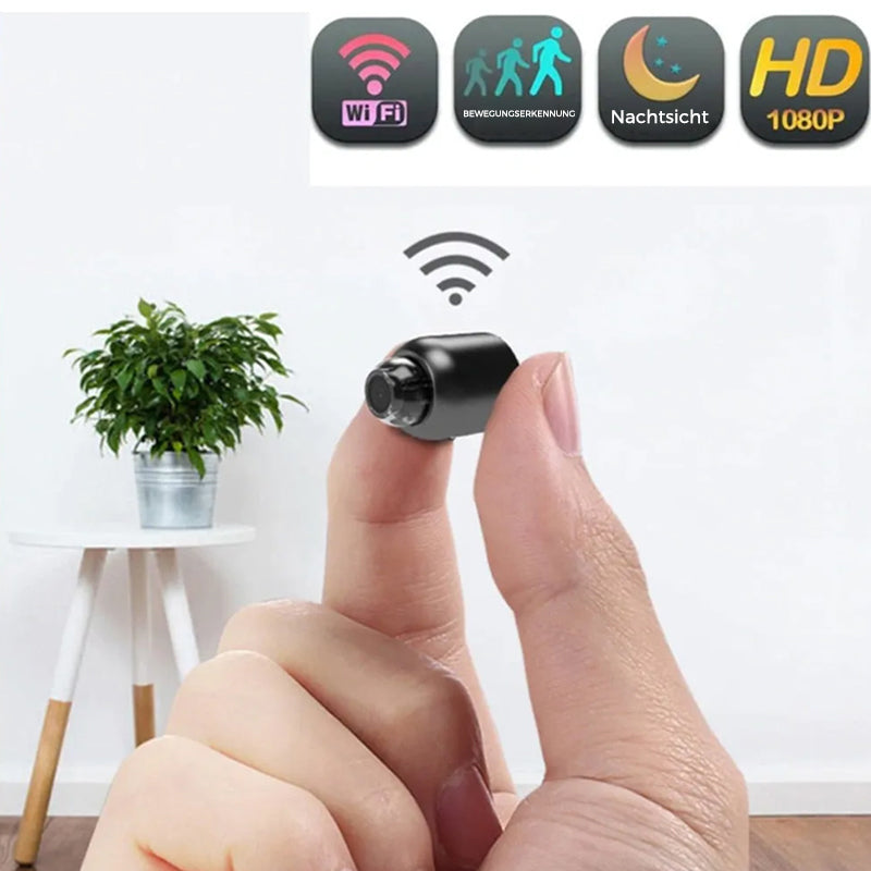 Mini WLAN sisäkamera 1080p yökuvauksella | Liikkeentunnistus ja push-ilmoitukset | Sovelluksen livekuva äänen kanssa | microSD 64 GB mukana