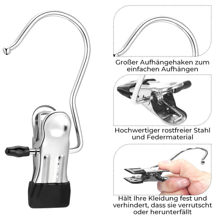 S-förmige Kleiderbügel-Clips aus Edelstahl | Platzsparend &amp; rutschfest | 360° drehbar | Für Hosen, Röcke, Socken | 10er Set