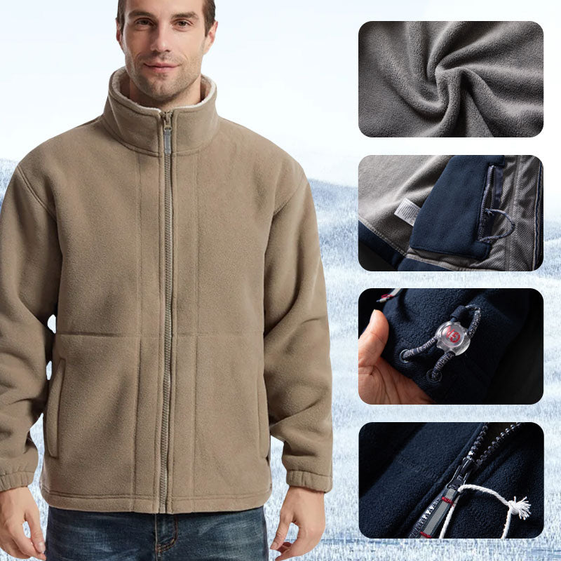 Herren Fleecejacke | Warme Jacke mit doppelseitigem Fleece, Stehkragen und durchgehendem Reißverschluss