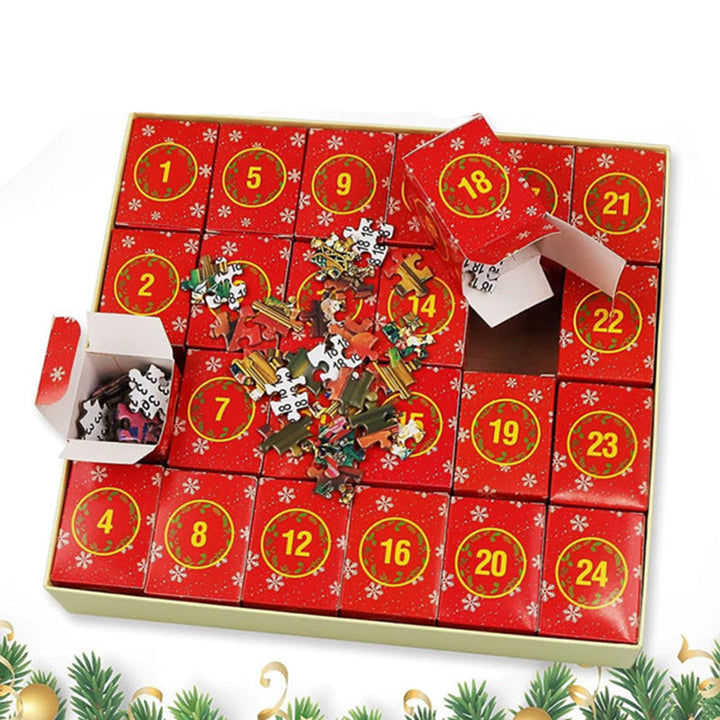 Weihnachts Puzzle Adventskalender mit 1008 Teilen | 24 Tage mit je 42 Puzzleteilen | Wiederverwendbare Boxen und Poster