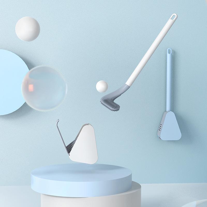 Silikon-Toilettenbürste mit flexiblem Dreieckkopf | WC-Bürste mit selbstklebender Wandhalterung für hygienische Reinigung