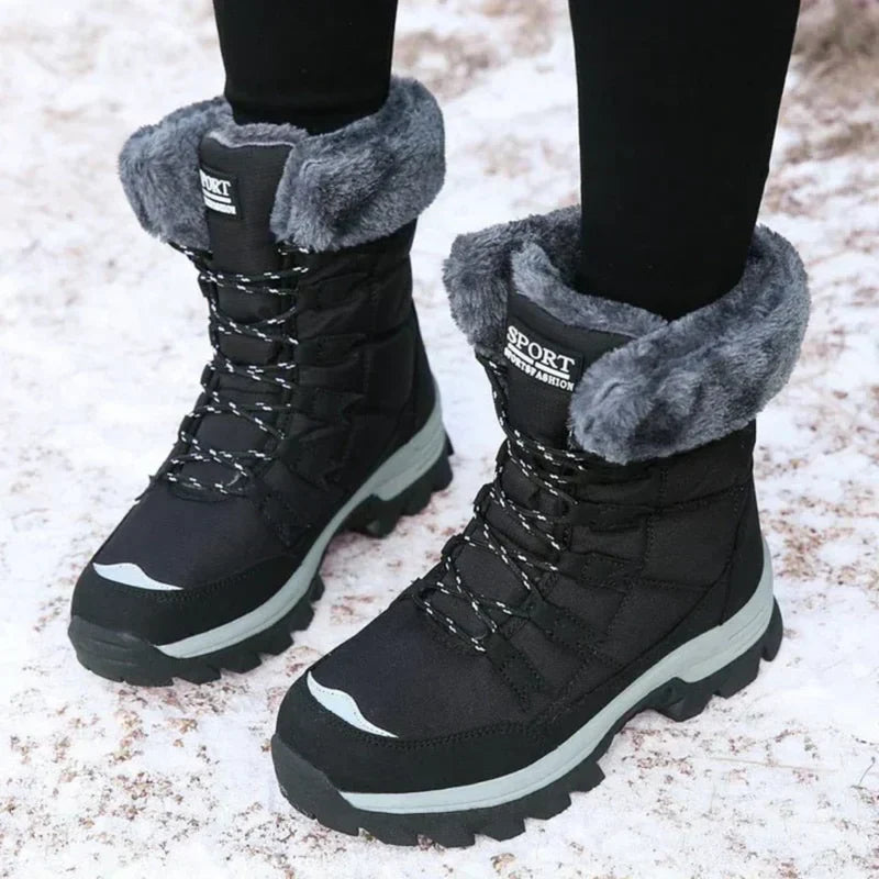 Damen Winterstiefel | Wasserdichte gefütterte Stiefel mit weichem Kunstfellfutter und verstellbarer Schnürung für Schnee und Kälte
