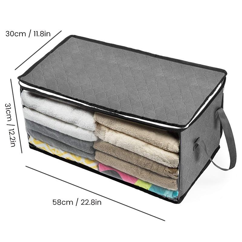 Faltbare Aufbewahrungsbox für Kleidung 58×31×30 cm | Vliesstoff mit Sichtfenster &amp; Reißverschluss | Für Decken, Bettwäsche &amp; Schrank