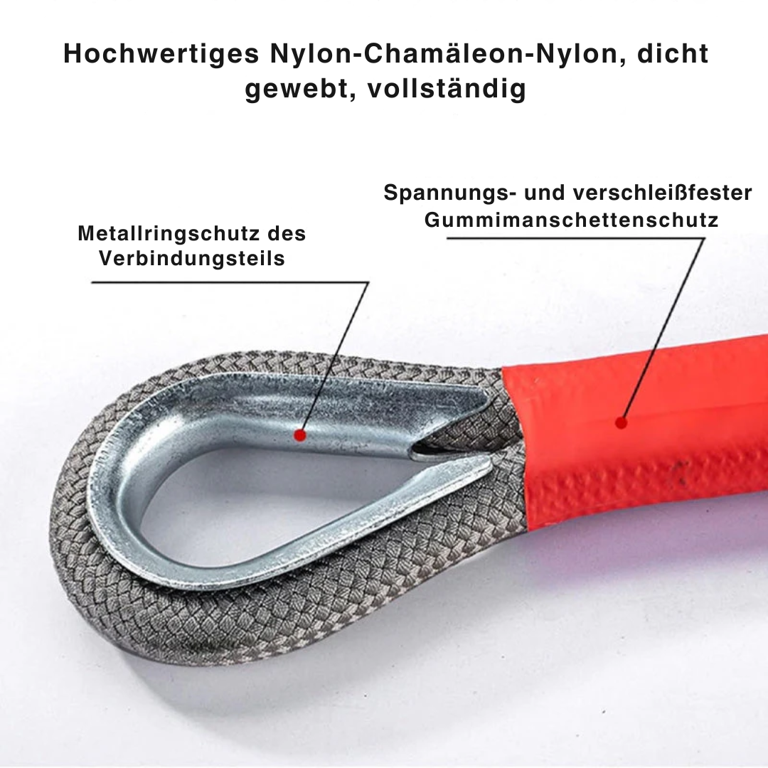 Tow rope with steel hook | Stretch nylon rope 3000 kg tensile strength | For car, SUV &amp; offroad