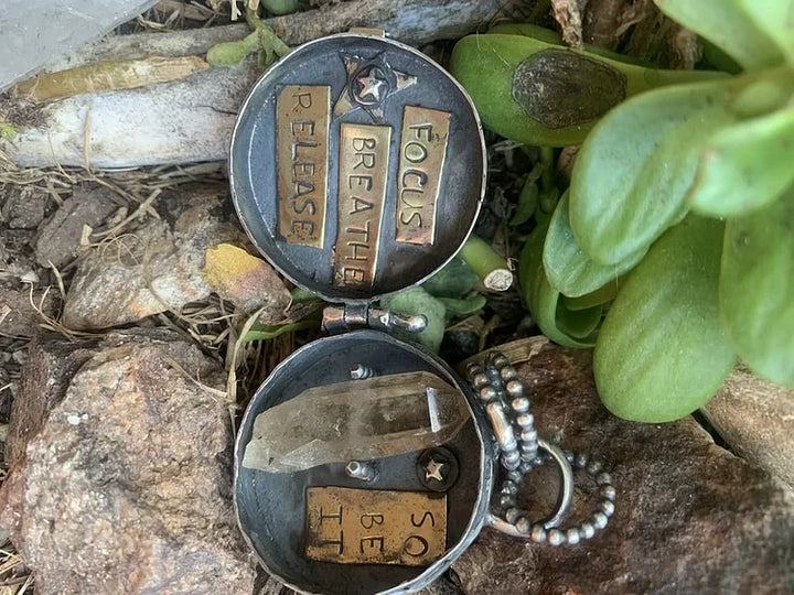 Silver locket made from recycled silver with rock crystal | Triple moon &amp; tree of life | Opens for messages